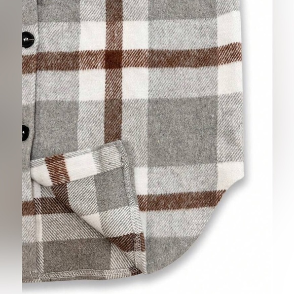 Women's Plaid Shacket Light Grey/Brown - Picture 4 of 6